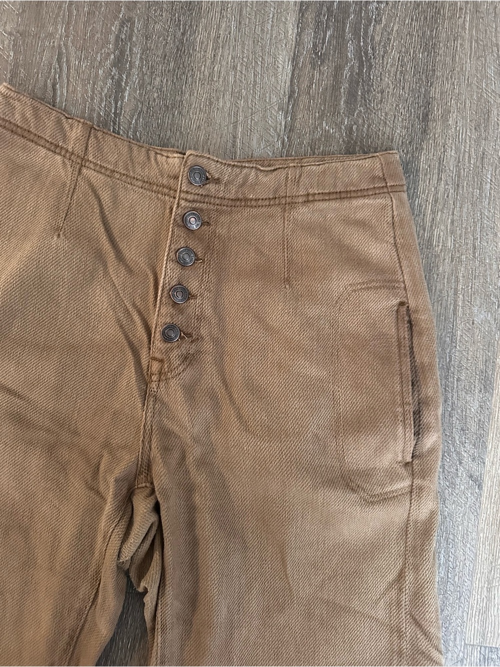 Free People We The Free Brown High-Rise Button-Fly Chinos - Picture 3 of 3